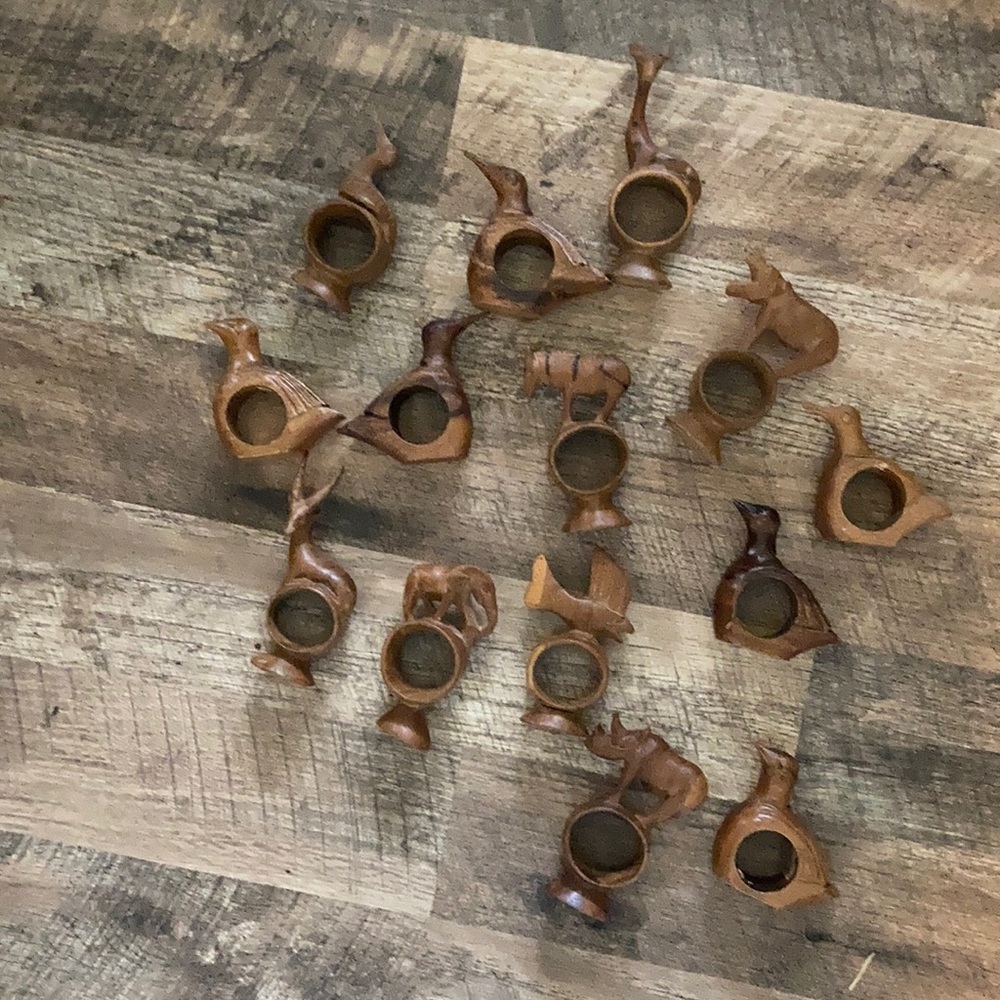 Hand carved animal wooden napkin rings 14
